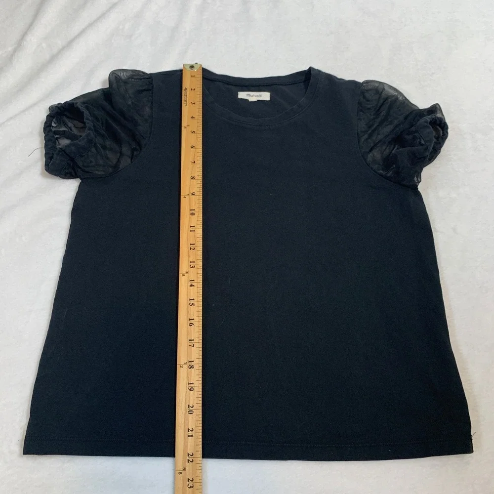 Madewell Black Puff Sleeve Sheer Sleeve T‎ Shirt Top Womens Size M